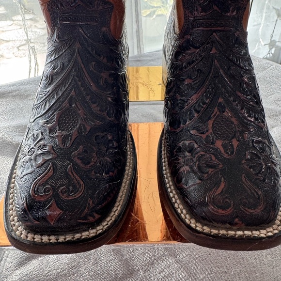 REYME  Leather Cowboy Boots – Floral Tooled Brown Size 25 US / Women’s 8) - Picture 2 of 9